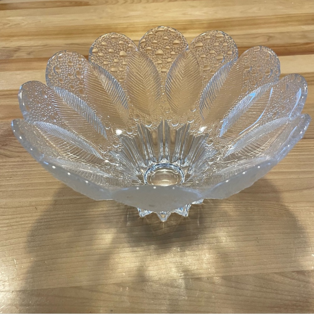 German Crystal Art Glass bowl leaf design, vintage Medea bowl